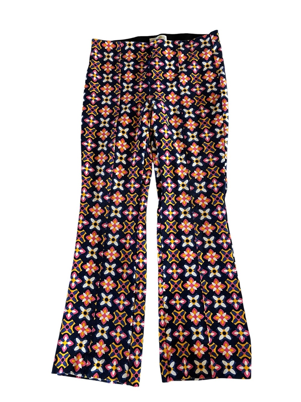 Maeve Anthropologie Floral Geo Crop Flare Knit Pants XS Retro Mod Statement - Picture 2 of 7
